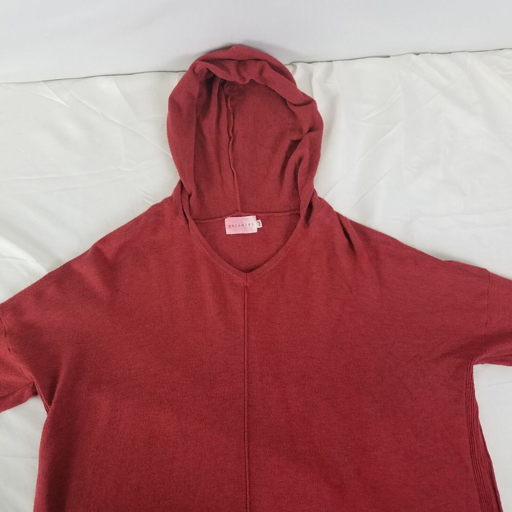 Dreamers Shirt Mens Small Red Baggy Hooded Long Sleeve Knit Pullover Sweater‎ - Picture 3 of 11